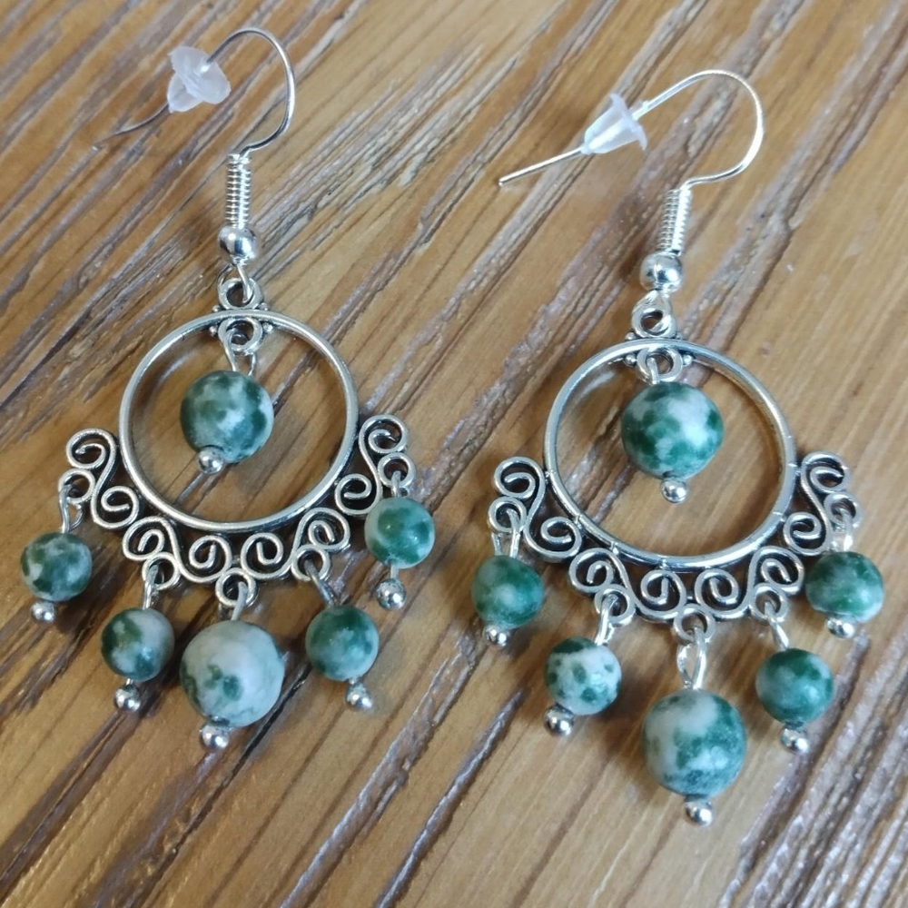 OOAK Handmade Chandelier Tree Agate Gemstone Earrings - Picture 1 of 2